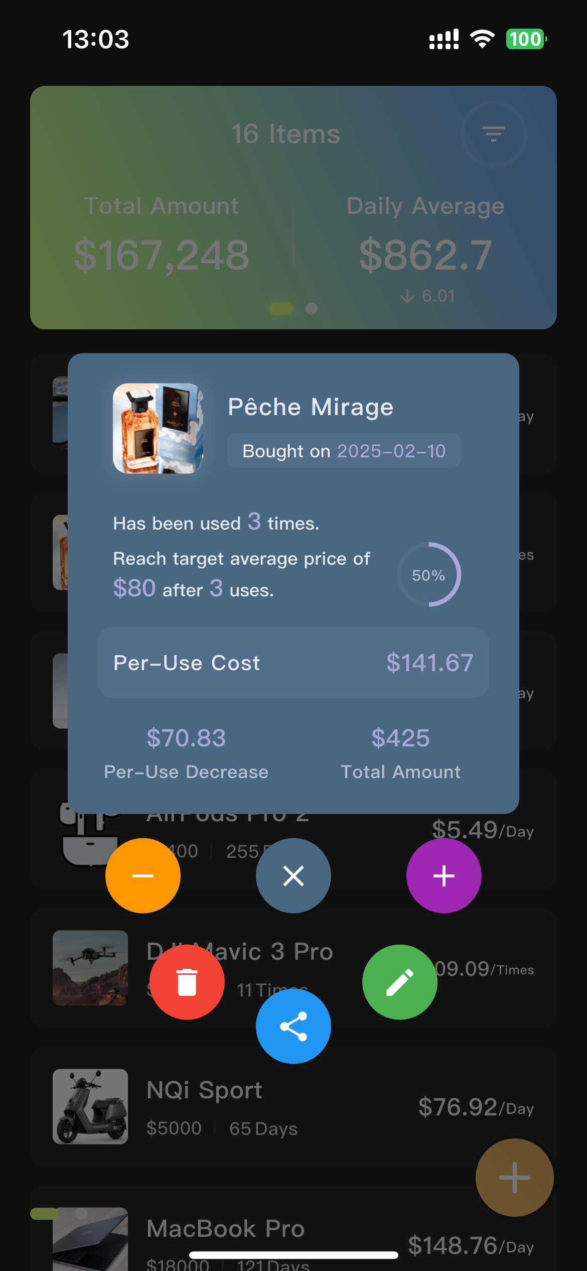 Per-Use Cost at Your Fingertips
